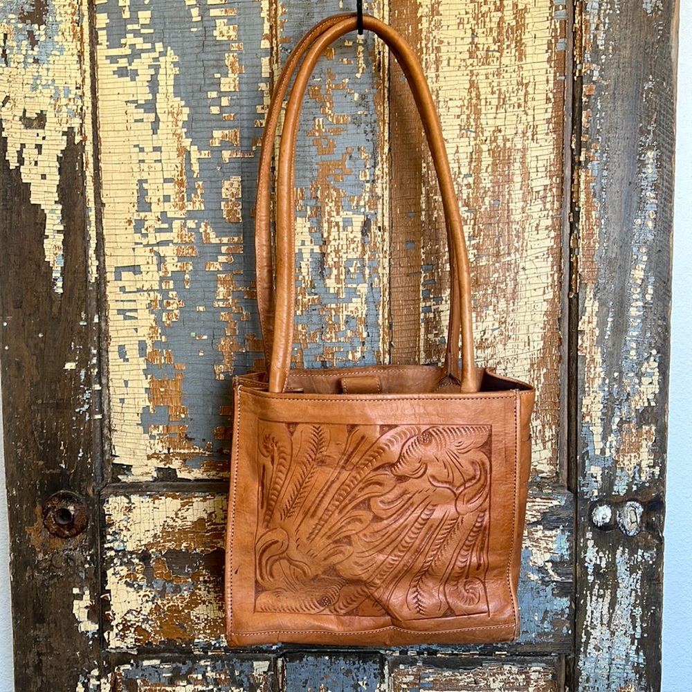 Force Ten tooled leather tote bag